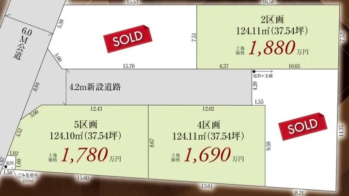 飯能市笠縫の建築条件なし売地！全５区画！